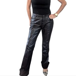 Vintage Moda International Chocolate Brown Leather Pants Y2K Biker Chic 6 Tall